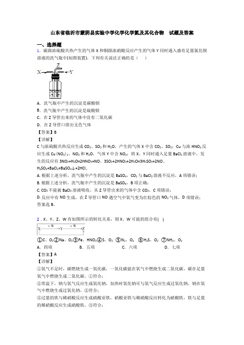 山东省临沂市蒙阴县实验中学化学化学氮及其化合物  试题及答案