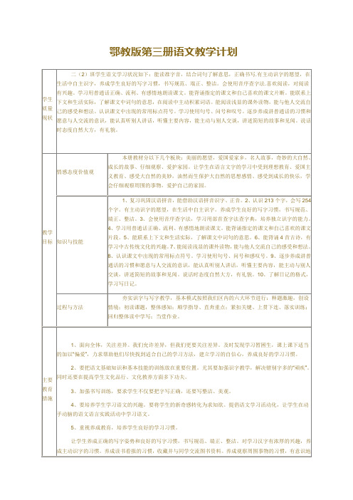 鄂教版第三册二年级语文上册教学计划