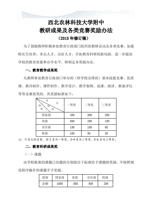 西牛中学教学竞赛奖励方案-西北农林科技大学[精品文档]