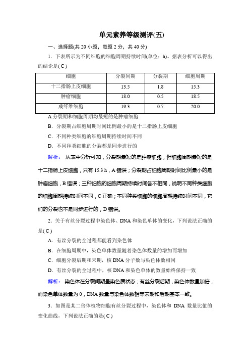 人教版高中生物必修1第6章细胞的生命历程素养等级测评试卷及答案