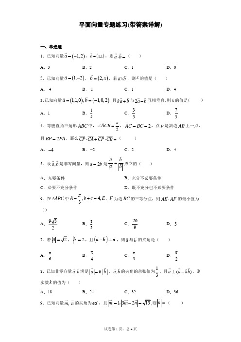 平面向量专题练习(带答案详解)