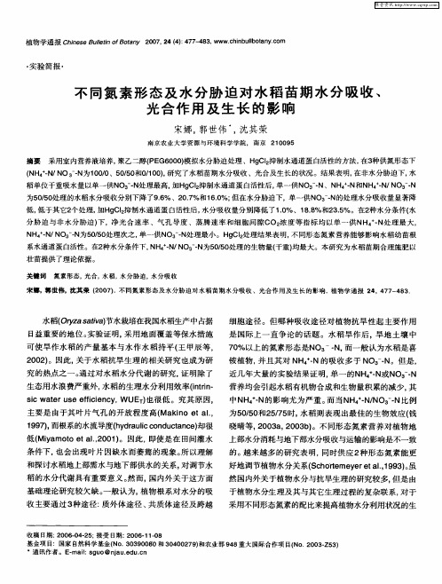 不同氮素形态及水分胁迫对水稻苗期水分吸收、光合作用及生长的影响