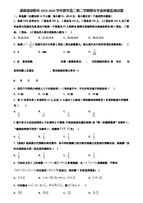 湖南省邵阳市2019-2020学年数学高二第二学期期末学业质量监测试题含解析