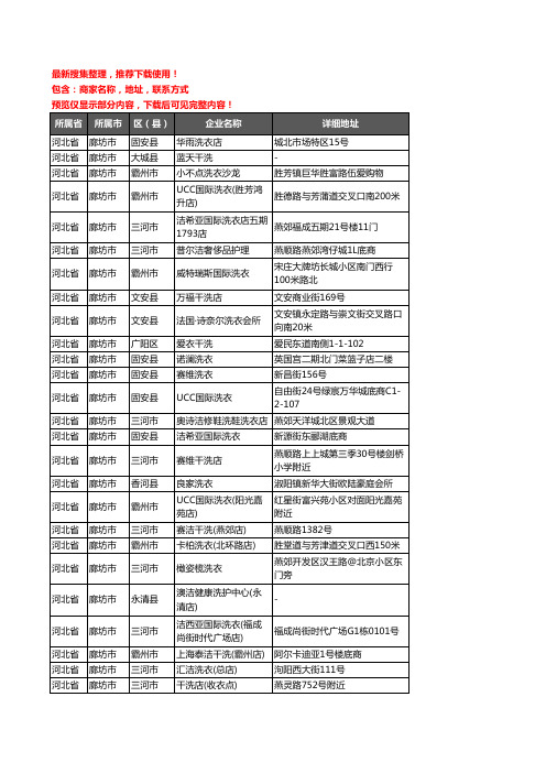 新版河北省廊坊市洗衣店企业公司商家户名录单联系方式地址大全442家