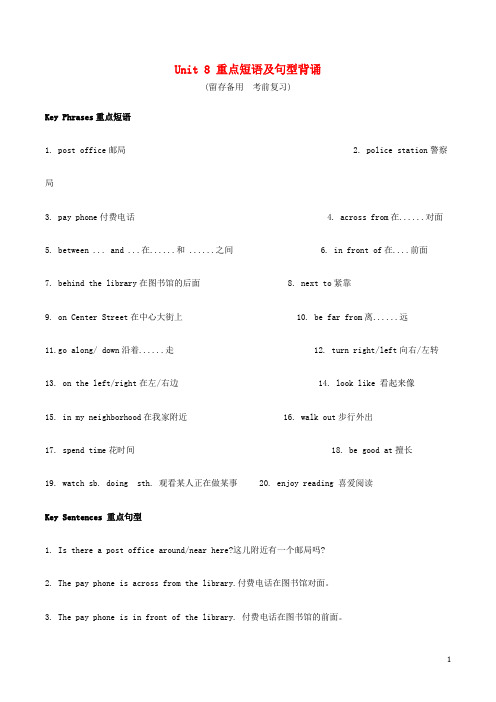 七年级英语上册Unit8Isthereapostofficenearhere单词、短语及重点句型(新版)人教新目标版