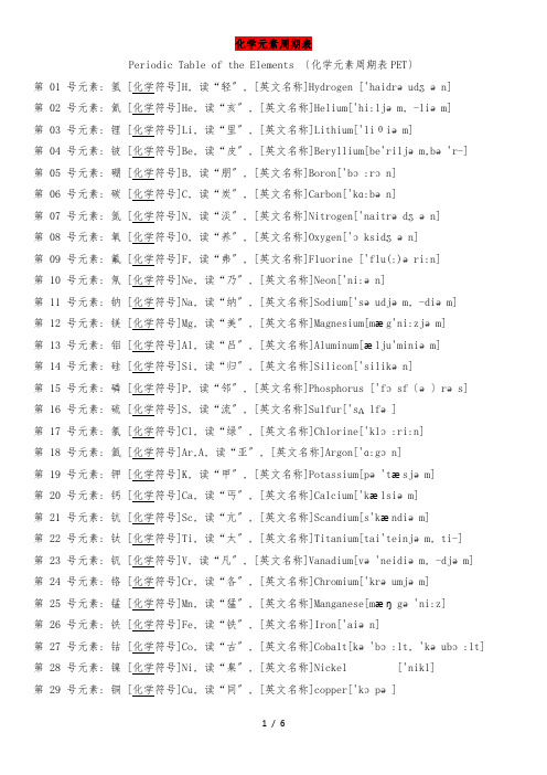 化学元素周期表(中英+读音+背诵技巧和方法)