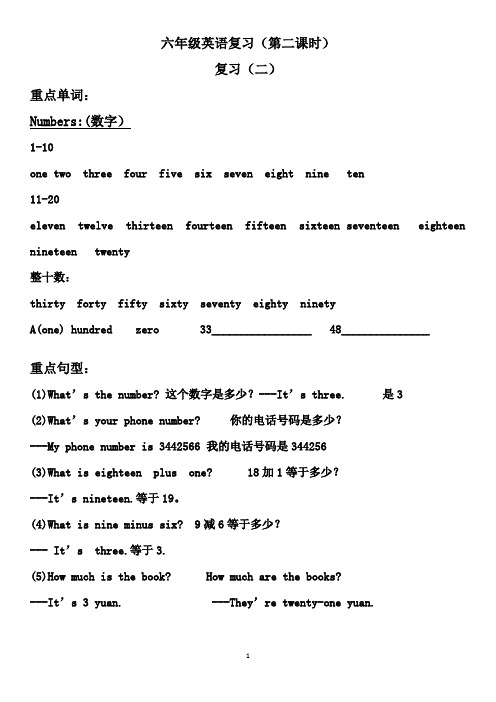 六年级英语知识点(2)数字