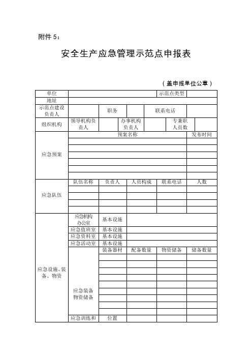 安全生产应急管理示范点申报表