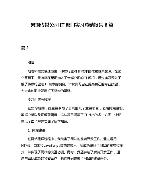 暑期传媒公司IT部门实习总结报告6篇