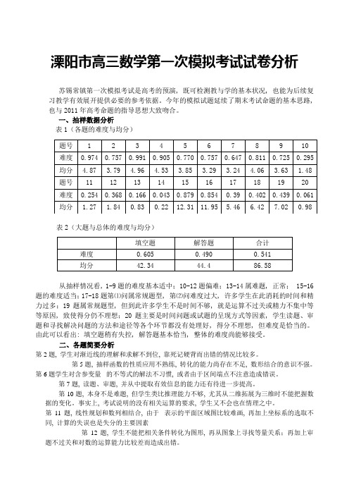 高三数学第一次模拟考试试卷分析