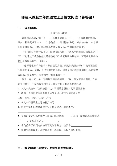 部编人教版二年级语文上册短文阅读(带答案)