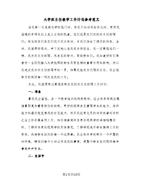 大学班主任教学工作计划参考范文(三篇)