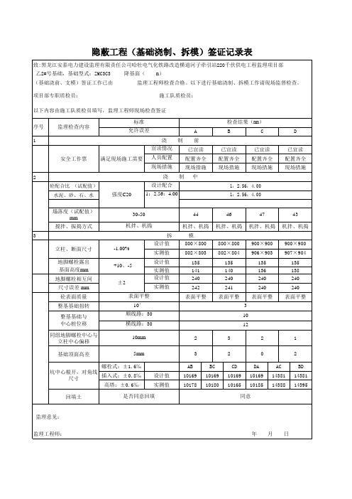 隐蔽工程(基础浇制、拆模)