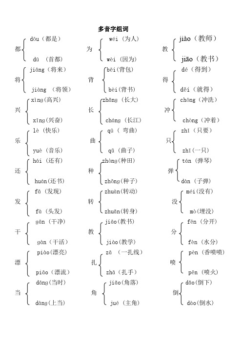 二年级语文上册期末复习资料(多音字组词)