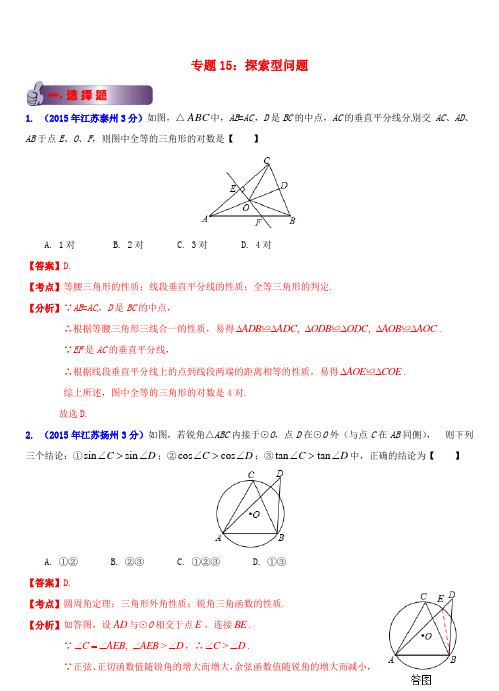 江苏省13市中考数学试题分类解析汇编 专题15 探索型问题