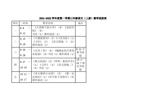 人教版三年级上册语文教学进度表