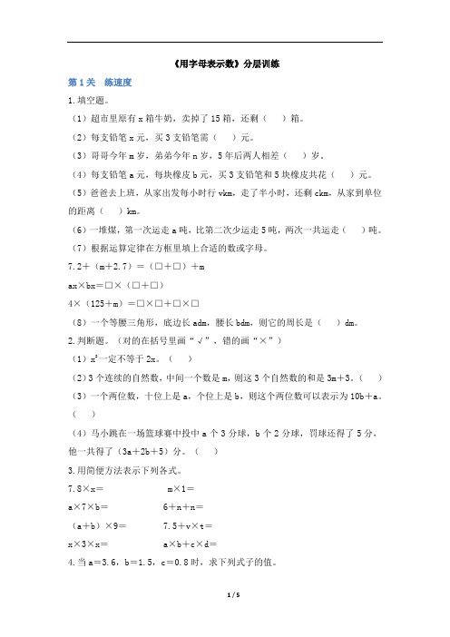 五年级上册数学试题-5.1《用字母表示数》分层训练(含答案) 人教新课标(2014秋)