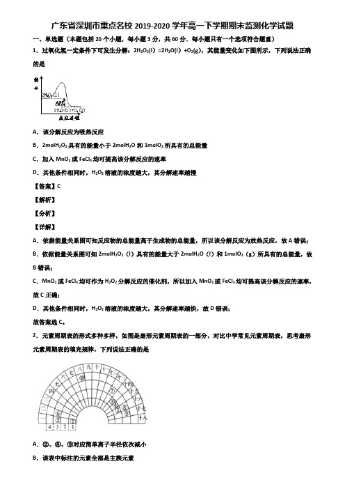 广东省深圳市重点名校2019-2020学年高一下学期期末监测化学试题含解析