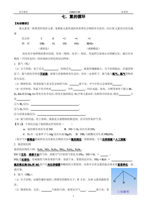 英才教育高中化学家教材料——氮的循环