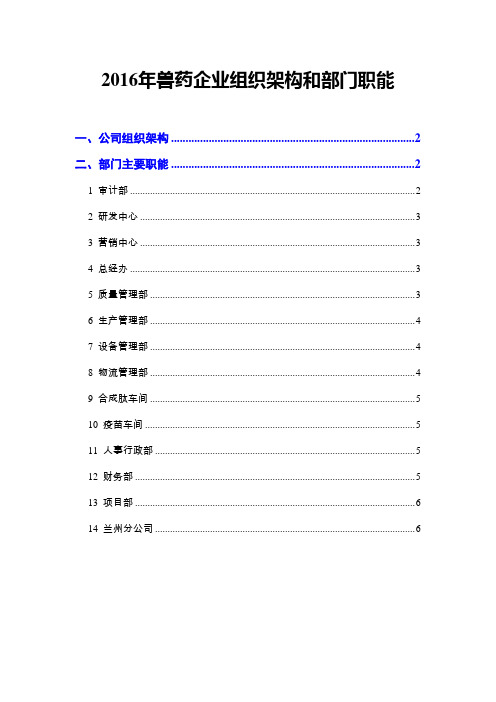 2016年兽药企业组织架构和部门职能