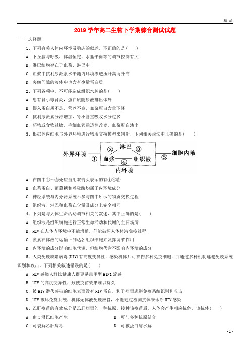 2019学年高二生物下学期综合测试试题 新 人教版