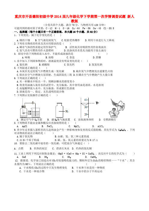 重庆市开县德阳初级中学九年级化学下学期第一次学情调查试题 新人教版