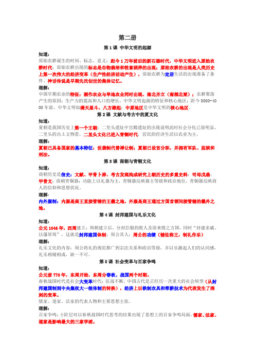 上海华师大版历史第二册知识点重点整理