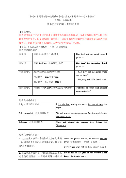 中考中考英语专题--动词的时态过去完成时和过去将来时(带答案)