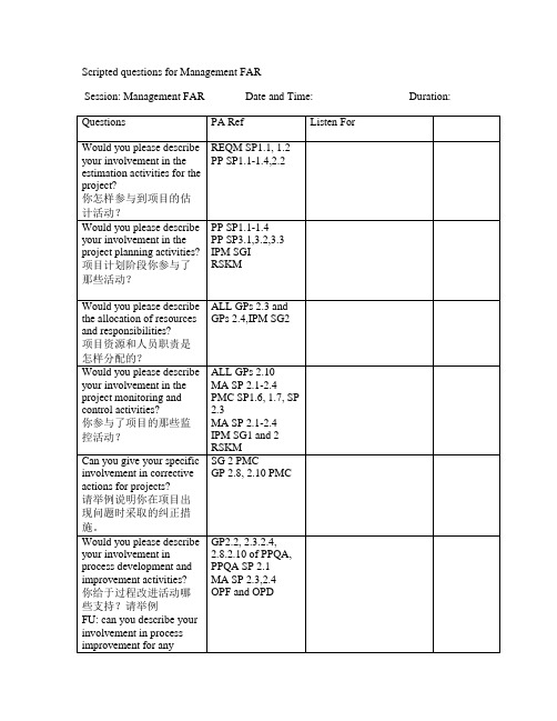 CMMI ML3 最新访谈问题集 for MGMT