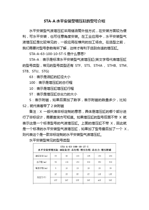 STA-A水平安装型增压缸的型号介绍