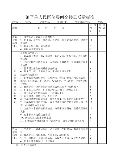 交接班质量标准