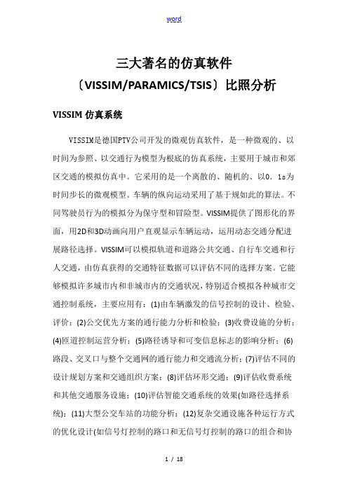 VISSIM,PARAMICS,TSIS仿真软件对比分析报告