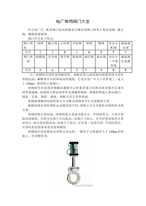 电厂常用阀门大全