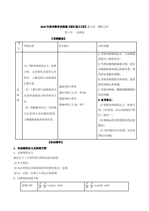 专题9-6双曲线(讲)-2018年高考数学一轮复习讲练测(浙江版)Word版含解析