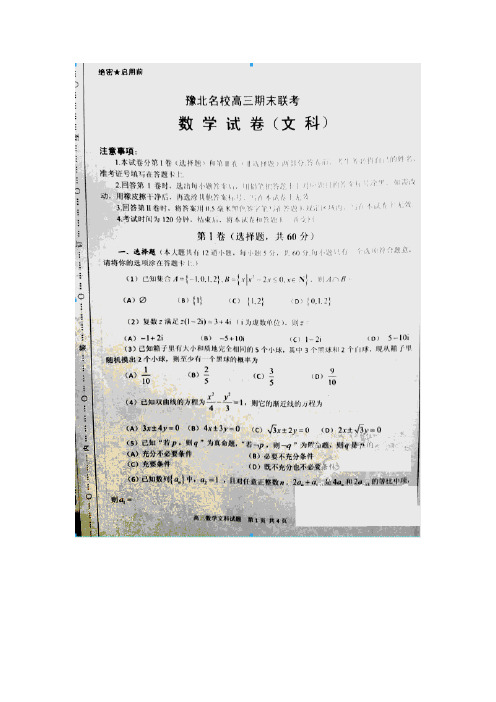 河南省豫北名校2015届高三上学期期末联考数学(文)试题(扫描版)