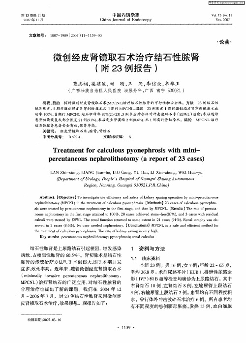 微创经皮肾镜取石术治疗结石性脓肾(附23例报告)