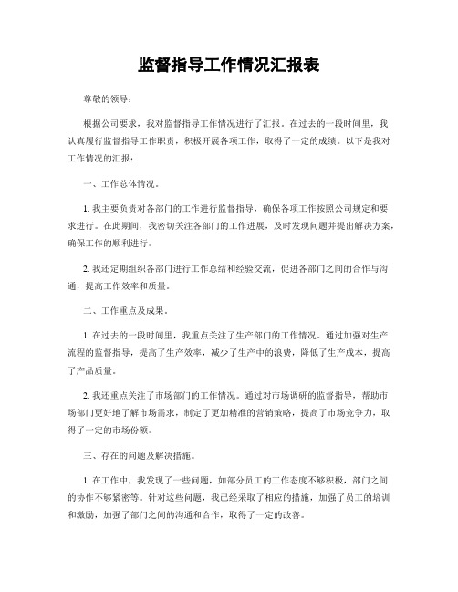 监督指导工作情况汇报表