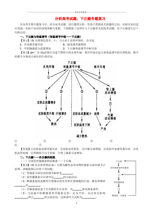 高三生物高考专题-下丘脑 名师精选教案