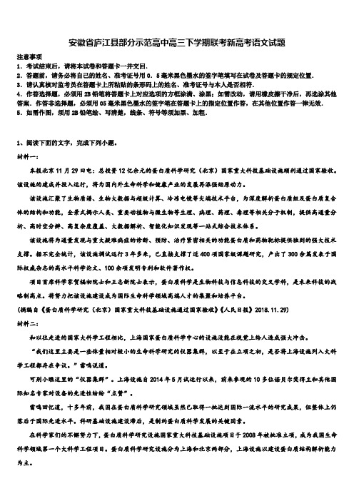 安徽省庐江县部分示范高中高三下学期联考新高考语文试题及答案解析