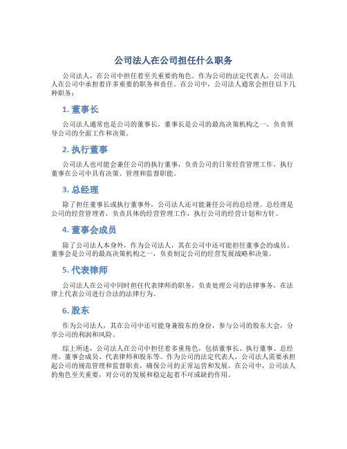 公司法人在公司担任什么职务