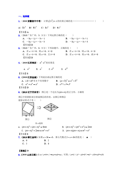 2010年中考数学试题分类大全03_整式