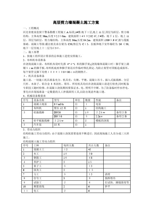 高层剪力墙混凝土施工方案