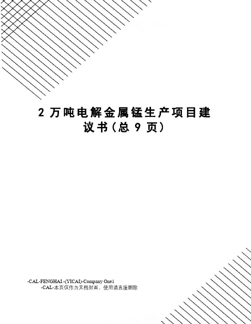 万吨电解金属锰生产项目建议书