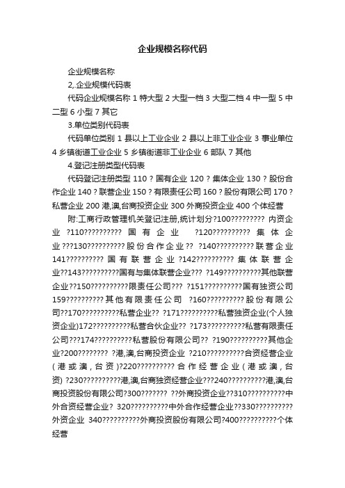 企业规模名称代码