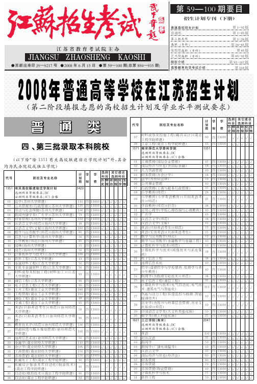 2008年江苏招生考试计划专刊下册