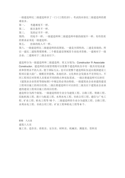 一级二级 建造师区别