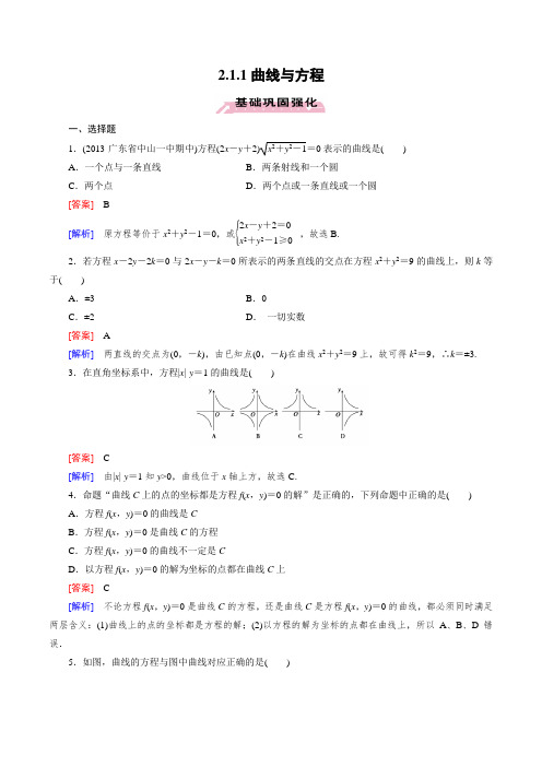 高中数学人教A版选修2-1同步练习：2.1.1曲线与方程(含答案)