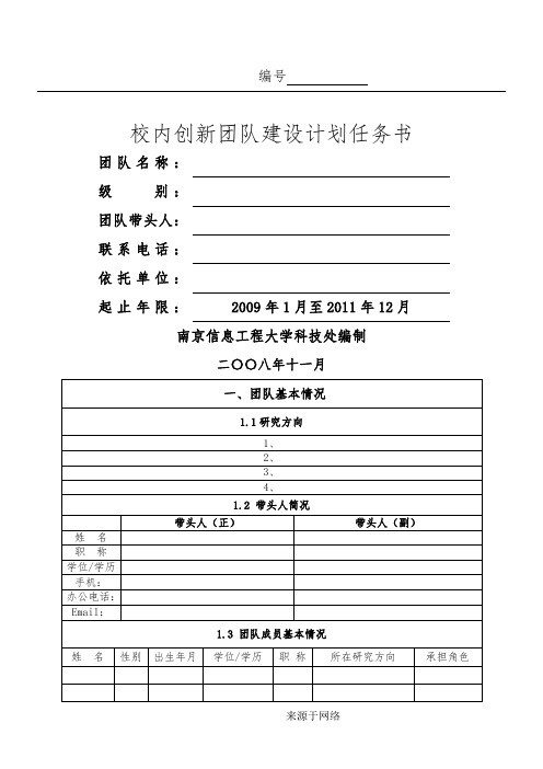 校内创新团队建设规划任务书模板