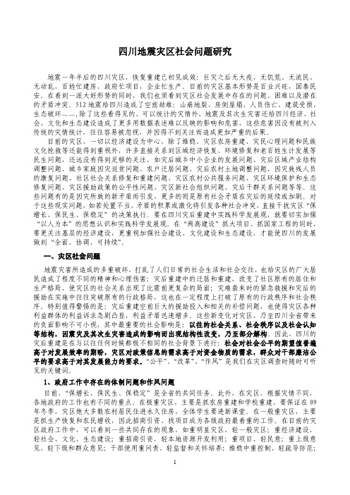 四川地震灾区社会问题研究