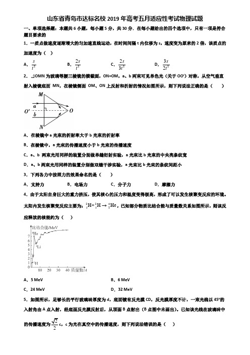 山东省青岛市达标名校2019年高考五月适应性考试物理试题含解析